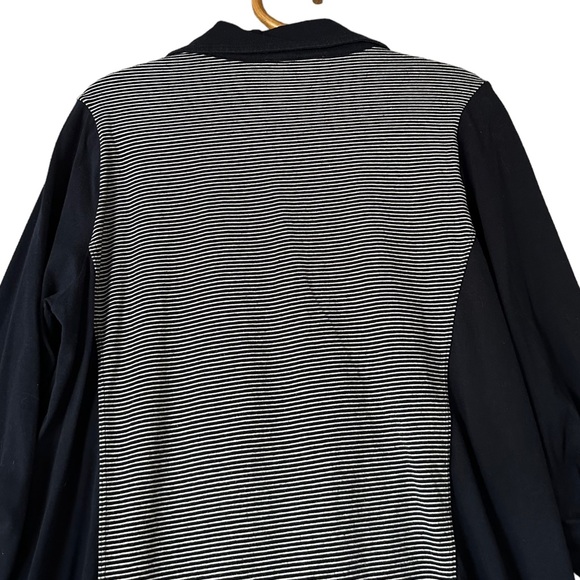 Neon Buddha | Navy Striped Back Button Front Top Stretch Cotton Size S - Picture 6 of 11